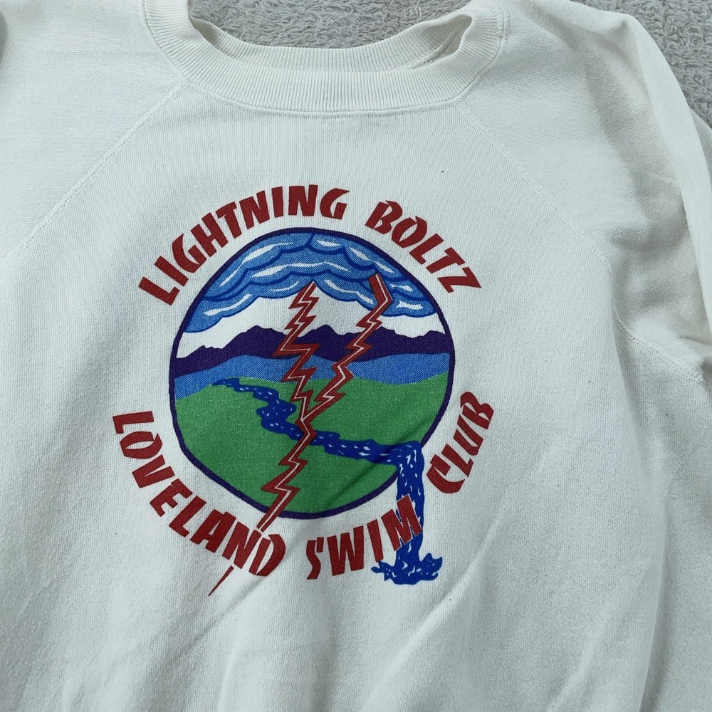 Vtg Loveland Colorado Swim Club Lightning Boltz Sweatshirt S/M Crewneck USA 90s‎